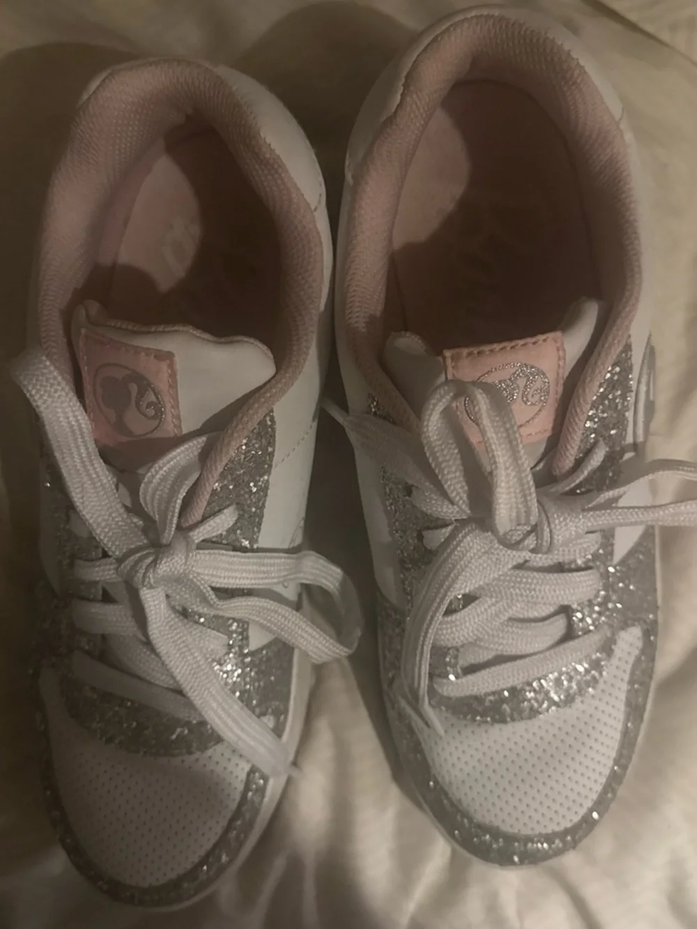 Barbie White & Silver Glitter Kids Sneakers